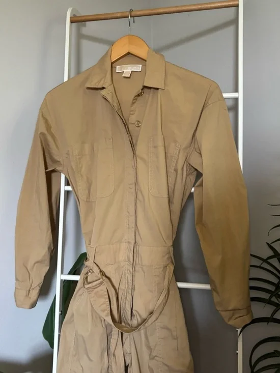 Michael Kors Tan Button-Front Utility Jumpsuit - Picture 7 of 14
